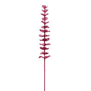Plastic eucalyptus branch GLAUCO in glass optic, 12 pieces, burgundy, 80cm