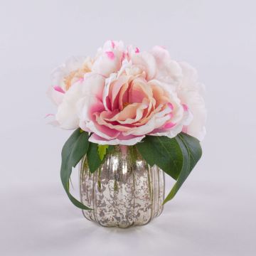 Artificial peony bouquet VEIKO in glass vase, pink-cream, 6"/15cm Artificial peony bouquet VEIKO in glass vase, pink-cream, 6"/15cm