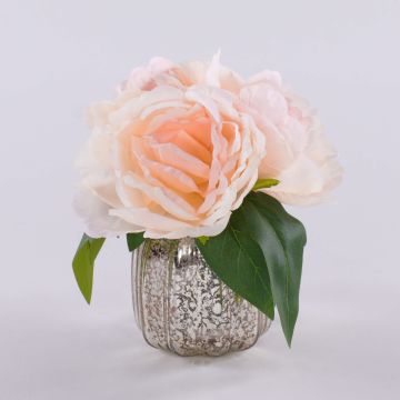 Artificial peony bouquet VEIKO in glass vase, apricot-cream, 6"/15cm Artificial peony bouquet VEIKO in glass vase, apricot-cream, 6"/15cm