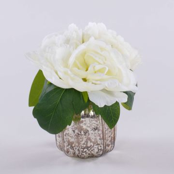 Artificial peony bouquet VEIKO in glass vase, white, 6"/15cm Artificial peony bouquet VEIKO in glass vase, white, 6"/15cm