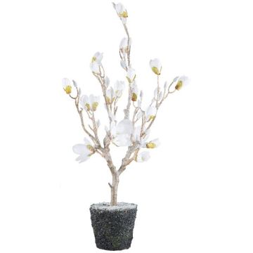 Magnolia decorative tree NANDAL, globe base, flowers, artificial trunk, frosted, white, 37"/95cm Magnolia decorative tree NANDAL, globe base, flowers, artificial trunk, frosted, white, 37"/95cm