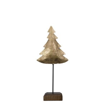 Metal Decorative Fir tree DORANA, wooden base, gold, 10x8x28cm