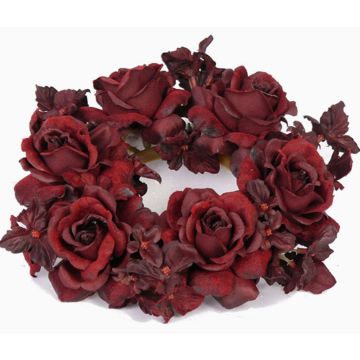 Fake candle wreath INGA, rose, hydrangea, dark red, Ø5.9"/15cm Fake candle wreath INGA, rose, hydrangea, dark red, Ø5.9"/15cm