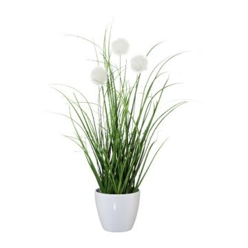 Artificial cotton grass BORFI in decorative pot, panicles, white, 14"/35cm