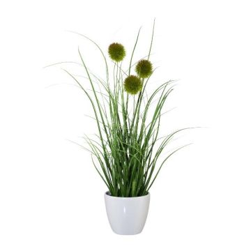 Artificial cotton grass BORFI in decorative pot, panicles, green, 14"/35cm