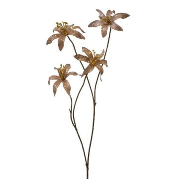 Artificial lily branch FRULMO with glitter, brown-gold, 24"/60cm