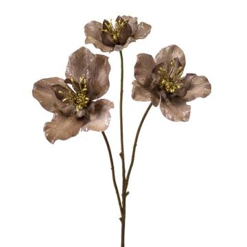 Artificial Christmas rose branch FLOMKE, metallic brown, 22"/55cm