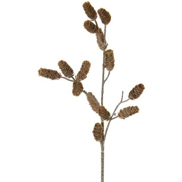 Decorative fir branch LONGIH with cones, brown and white, 75cm