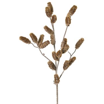 Decorative fir branch LONGIH with cones, brown and white, 95cm