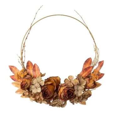 Decorative flower ring Autumn wreath WIMRA, hydrangea, rose, brown-orange, Ø20"/50cm