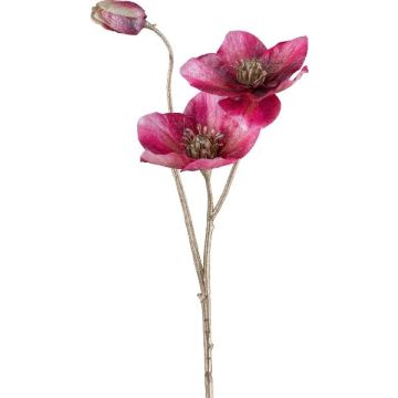 Artificial Christmas rose branch GRIMFAL, magenta, 22"/55cm