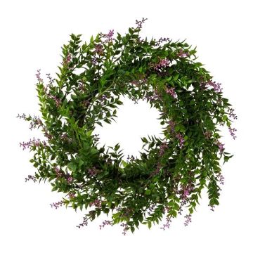 Decorative butcher's broom wreath BILRO with flowers, green-purple, Ø24"/60cm