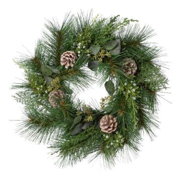 Decorative wreath of pine, cypress and eucalyptus ZAPRI with cones, green, Ø20"/50cm