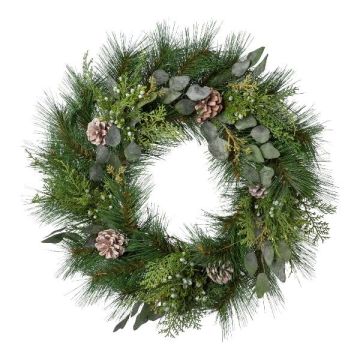 Decorative wreath of pine, cypress and eucalyptus ZAPRI with cones, green, Ø24"/60cm Decorative wreath of pine, cypress and eucalyptus ZAPRI with cones, green, Ø24"/60cm