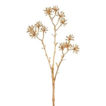 Artificial branch Japanese aralia KLORIM with flowers, gold, 14"/35cm