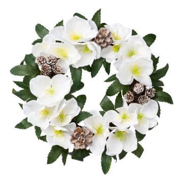 Decorative flower wreath Christmas rose FOGRA, cones, white, Ø12"/30cm Decorative flower wreath Christmas rose FOGRA, cones, white, Ø12"/30cm