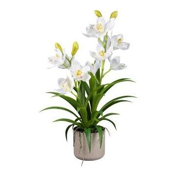 Plastic flower Cymbidium orchid CANFOL, melamine planter, roots, white, 24"/60cm Plastic flower Cymbidium orchid CANFOL, melamine planter, roots, white, 24"/60cm