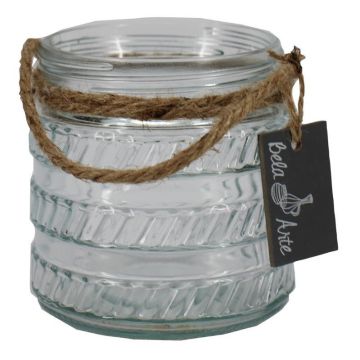 PRISMY candle jar with rope, patterned, clear, 12 cm, Ø 11 cm