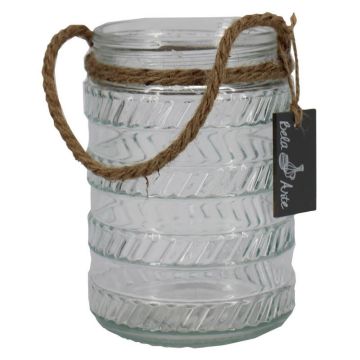 PRISMY candle jar with rope, patterned, clear, 16.5 cm, Ø11 cm