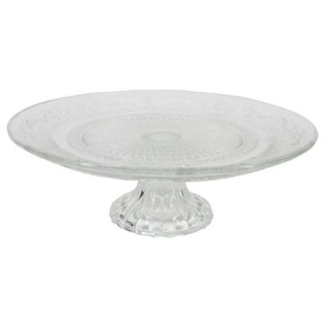 Cake plate on foot ALVATIR, glass, pattern, clear, 3.7"/9,3cm, Ø11"/29cm