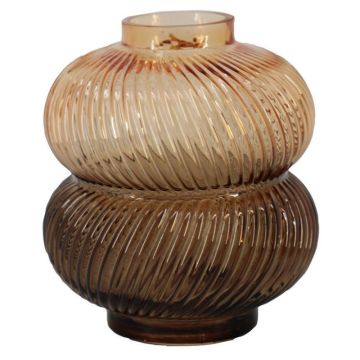 Decorative glass vase KORNELIA with grooves, amber-brown-clear, 6.4"/16.3cm, Ø5.8"/14.7cm Decorative glass vase KORNELIA with grooves, amber-brown-clear, 6.4"/16.3cm, Ø5.8"/14.7cm