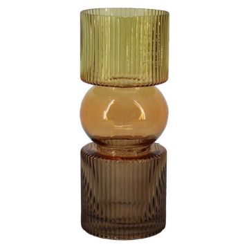 Decorative glass vase NIAMH with grooves, cognac-amber-brown-clear, 10"/25,3cm, Ø4"/10cm