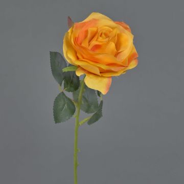 Silk rose spray SIMONY, yellow-orange, 18"/45cm, Ø3.1"/8cm