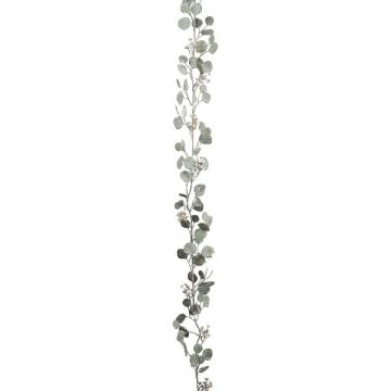 Artificial eucalyptus garland KEMNIR with flowers, snow-covered, white-green, 6ft/175cm
