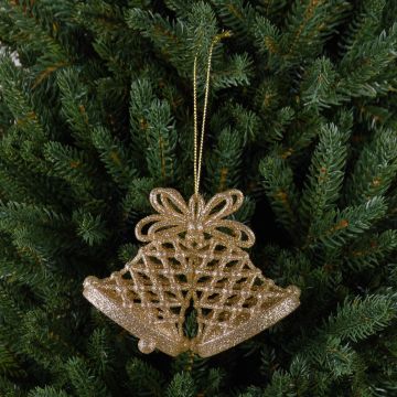 Christmas tree decoration bell for hanging SCOUT, acrylic, glitter, gold, 4.3"x1.2"x3.1"/11x3x8cm