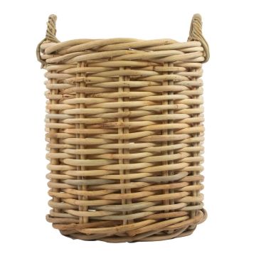 Round rattan basket BENIGNO with handle, brown, 23"/59cm, Ø17"/44cm