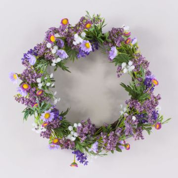 Artificial lavender wreath AJILA, gypsophila, daisies, purple, Ø12"/30cm
