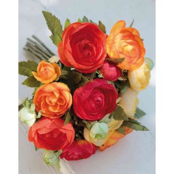 Bouquet of silk ranunculus TONIE, yellow-orange, 8"/20cm, Ø8"/20cm