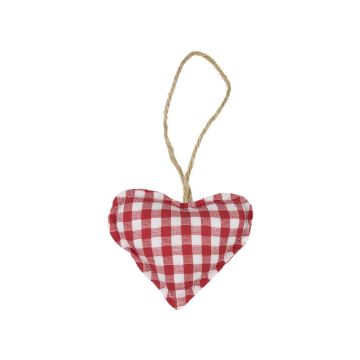 Cotton Decorative heart hanger FANNAR, kariert, red-white, Ø10cm