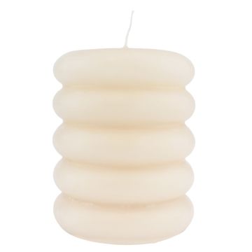 Block candle MONISHA with horizontal grooves, cream, 4.3"/11cm, Ø3.5"/9cm, 69h - Made in Germany