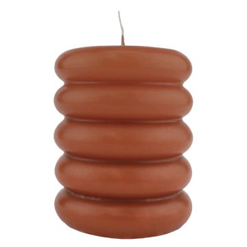Block candle MONISHA with horizontal grooves, cognac, 4.3"/11cm, Ø3.5"/9cm, 69h - Made in Germany