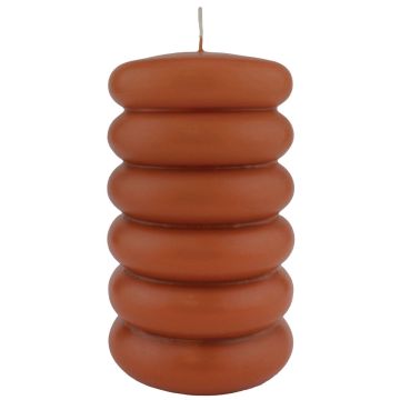Block candle MONISHA with horizontal grooves, cognac, 6"/15cm, Ø3.5"/9cm, 69h - Made in Germany