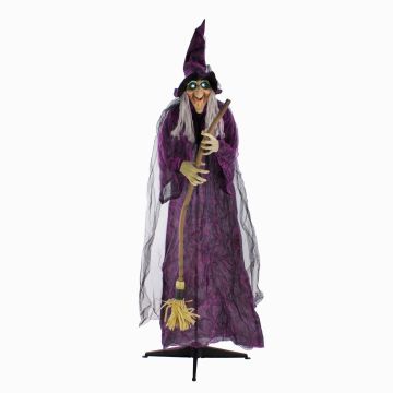 Halloween decoration: FERDERRA witch with motion and sound functions, broom, LEDs, 175cm