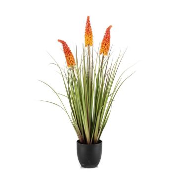 Artificial Red hot poker FLORENS in a decorative pot, red-orange, 35"/90cm Artificial Red hot poker FLORENS in a decorative pot, red-orange, 35"/90cm