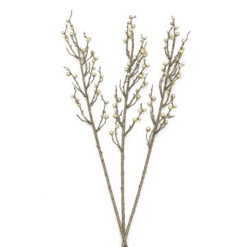 Artificial Firethorn spray FENNA, berries, glitter, gold-coloured, 33"/85cm