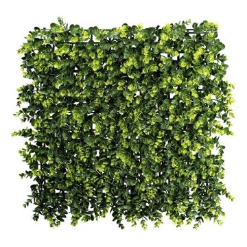 Artificial eucalyptus mat / hedge PADME, flame retardant, green, 20"x20"/50x50cm