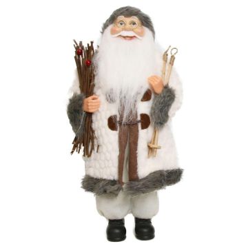 Father Christmas figurine JARICK, bundle of brushwood, ski sticks, white-grey, 22x14x45cm Father Christmas figurine JARICK, bundle of brushwood, ski sticks, white-grey, 22x14x45cm
