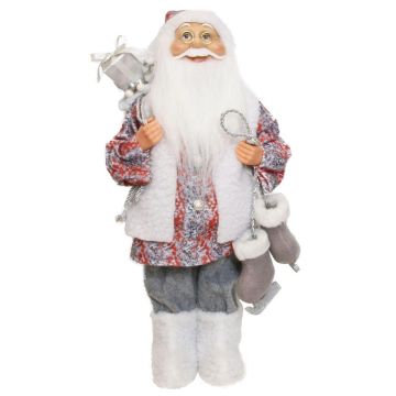 Father Christmas figurine ABENZIO, ice skates, gift bag, white-grey-red, 22x14x45cm Father Christmas figurine ABENZIO, ice skates, gift bag, white-grey-red, 22x14x45cm