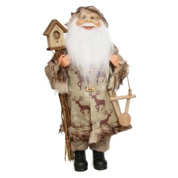 Father Christmas figurine BALDUIN, bundle of brushwood, birdhouse, hanging wooden decoration, beige-green, 25x14x45cm Father Christmas figurine BALDUIN, bundle of brushwood, birdhouse, hanging wooden decoration, beige-green, 25x14x45cm