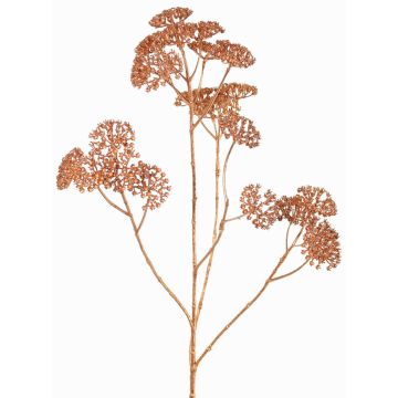 Decorative yarrow branch ORTEGA, copper, 30"/75cm, Ø2.8"-5.1"/7-13cm