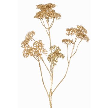 Decorative yarrow branch ORTEGA, gold, 30"/75cm, Ø2.8"-5.1"/7-13cm