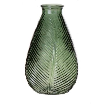 Glass bottle NELLOMIO with leaf structure, green-clear, 9"/23cm, Ø5.5"/14cm