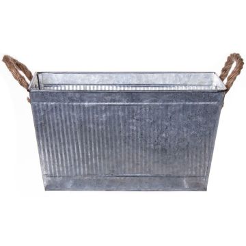Rectangular BIMETO flower box with handles, grooves, zinc, silver, 29x19x15cm