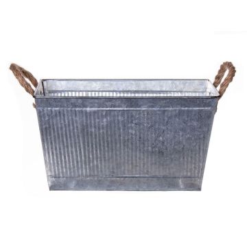 Rectangular BIMETO planter with handles, grooves, zinc, silver, 24 x 14 x 13 cm