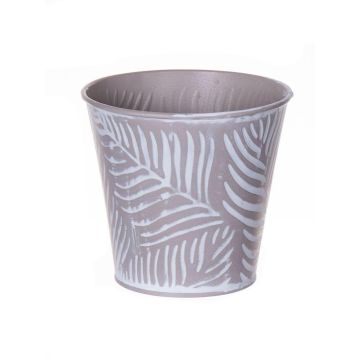 FABIONALTA plant pot with leaf pattern, zinc, taupe and white, 9.3 cm, Ø 10 cm