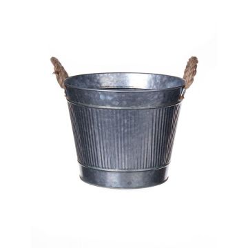 BIMETO round flowerpot with handles, grooves, zinc, silver, 18.5 cm, Ø22.5 cm